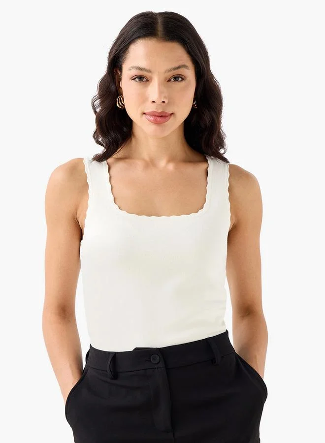 ايكونيك Iconic Relaxed Fit Tank Top with Scallop Trim